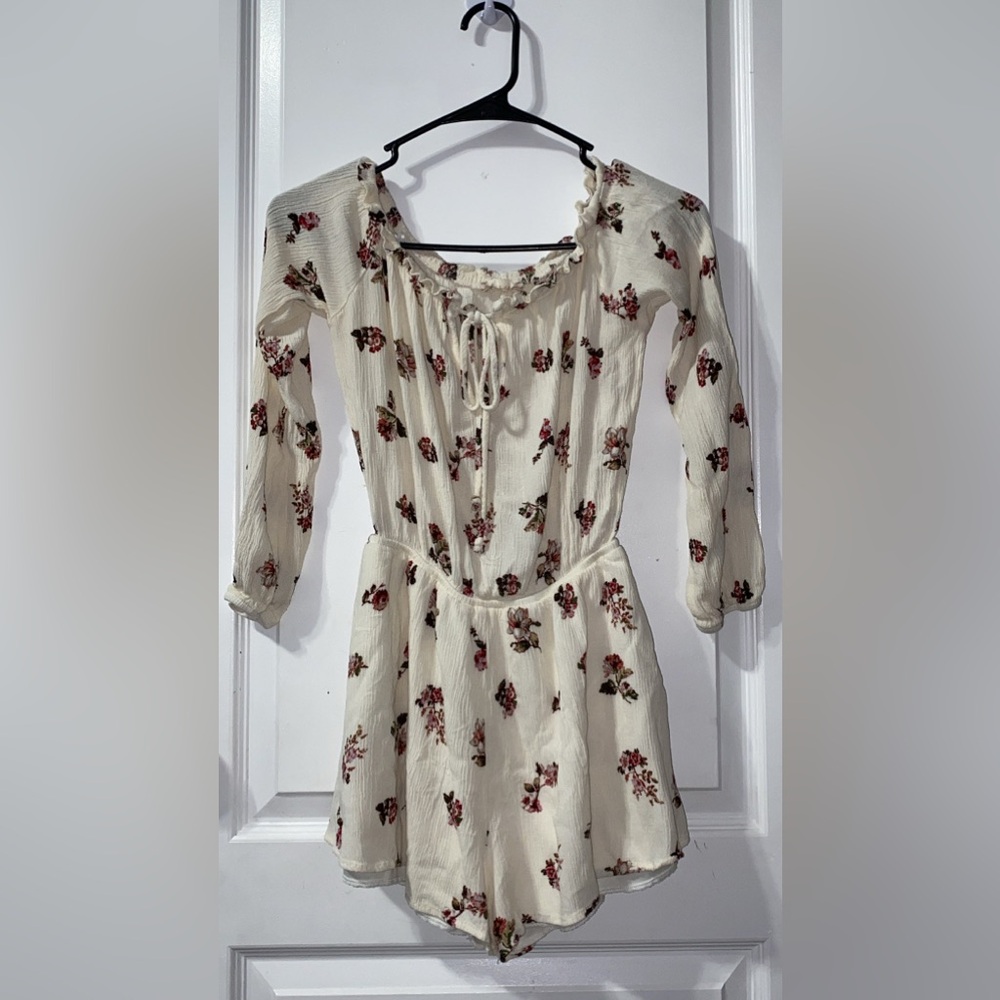 Altar'd State Floral Off the Shoulder Women's Cream and White romper